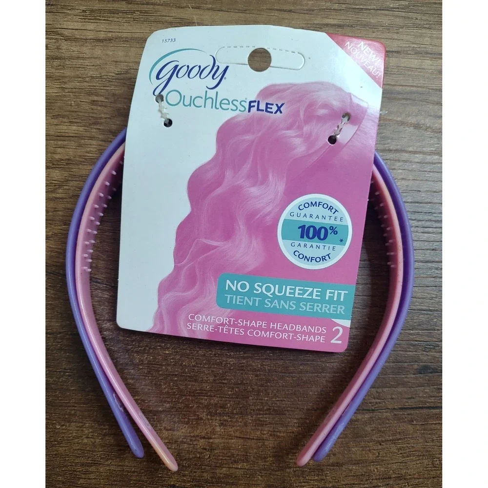 NOS Goody Ouchless Flex Headband 2 Ct No Squeeze Fit Pink Purple Z28